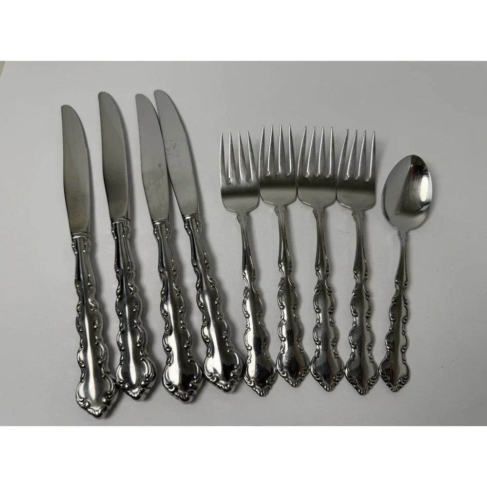 Oneida Deluxe MOZART Stainless USA Flatware Lot 9 Dinner Knives Forks Teaspoon